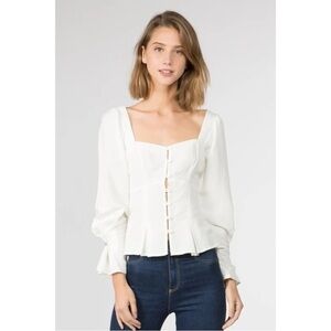 Farrow Size S Ivory Long Sleeve Peplum Hem Romantic Cottagecore Blouse